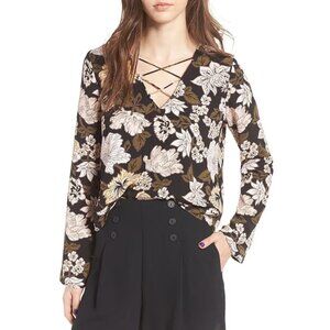 Leith Top Womens Size S Multicolor Floral Criss-Cross Neckline Blouse Boho Fairy